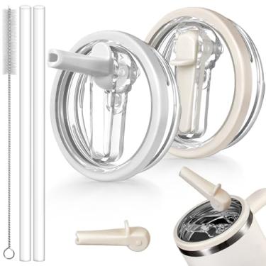 Imagem de ANTAND Pacote com 2 tampas de canudo de substituição para Stanley 850 g, tampas removíveis à prova de vazamento para Stanley Quencher H2.0 e copo ProTour de 850 g (creme, branco)