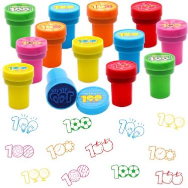 Imagem de Fancy Land Carimbos do 100º dia de escola para crianças Happy 100 Days of School Self Inking Stamp Set for School Classroom Party Favors Rewards Supplies 12 peças