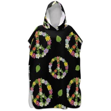 Imagem de Joisal Poncho de surfe trocador de roupão para praia Adul moletom toalha natação plus size masculino poncho com capuz arco-íris paz floral preto