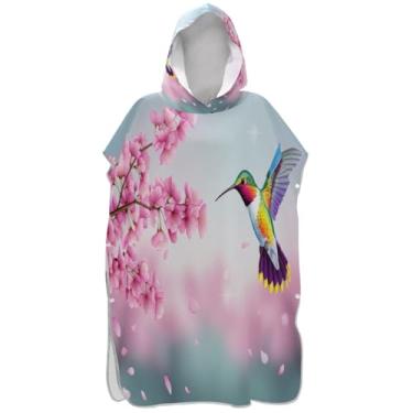 Imagem de Joisal Poncho de surfe para trocador adulto toalha de banho com capuz bonito pássaro de desenho animado rosa floral flor ponchos adultos para mulheres