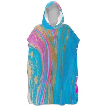 Imagem de Joisal Poncho de surfe com estampa colorida abstrata azul rosa roupão adulto com capuz toalha de praia estampa plus size ponchos de praia para homens