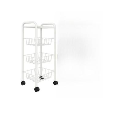 Imagem de Fruteira de Chão Premium com 3 Cestos e Tampo de Aço – Super Resistente e Funcional(BRANCA COM RODINHA)