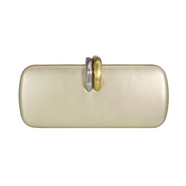 Imagem de DKQXEIM Bolsa feminina moderna longa de couro PU para noite com decoração de metal, bolsa tiracolo casual para festa de casamento, Dourado