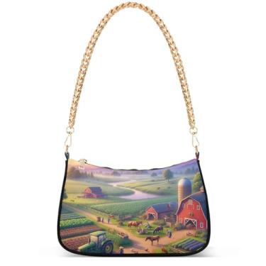 Imagem de Flamingos Beach Aquarela Bolsa feminina Hobo Party Purses Womens Evening Handbag Chain Ladies Shoulder Bag, Paisagem agrícola