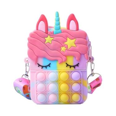Imagem de Bolsa tiracolo feminina fofa de unicórnio, bolsa de ombro de silicone impermeável com alça ajustável, fecho de zíper, forro de poliéster, bolsa leve e divertida para viagens, festa, amarela