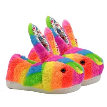 Imagem de Chinelos infantis para meninos e meninas, coelhinhos, fofos, antiderrapantes para inverno, adequados para ambientes internos e externos, Arco-íris, 9.5-10.5 Toddler