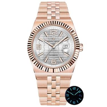 Imagem de Pagani Design Relógios masculinos homenageados, relógio mecânico automático, vidro safira de 40 mm, aço inoxidável 316L, calendário luminoso à prova d'água 100 m, Dourado, branco