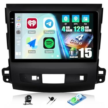 Imagem de [4 + 128 G] Rádio estéreo para carro Android 15 para Mitsubishi Outlander 2008-2015 com carro sem fio e Android Auto, rádio de carro de 9 polegadas com link espelhado, Bluetooth, FM/RDS WiFi, GPS, EQ