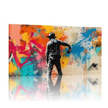 Imagem de Arte de grafite colorido, impressões de parede Banksy, tela de parede Banksy, pinturas de Banksy para parede, impressões em tela extragrande - (25 x 50 cm) sem moldura 10 x 20 polegadas