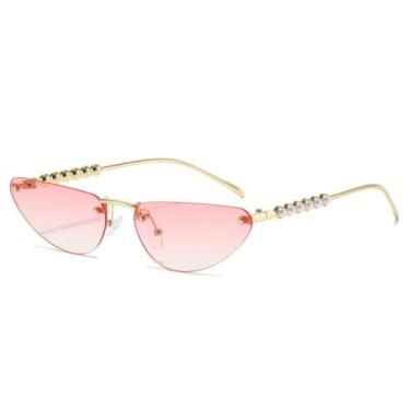 Imagem de HPIRME Óculos de luxo sem armação com lentes degradê, estilo retrô, para mulheres e homens, com proteção UV400 (rosa dourado).