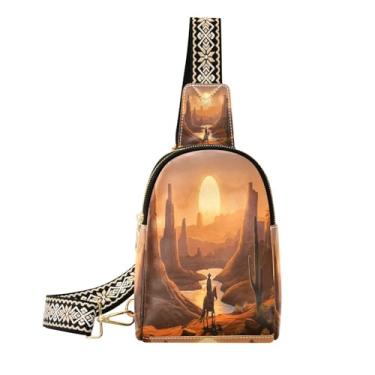 Imagem de CEBUGI Bolsa tiracolo feminina Western Cowboy pequena de couro, pochete transversal para trilhas, viagens ao ar livre