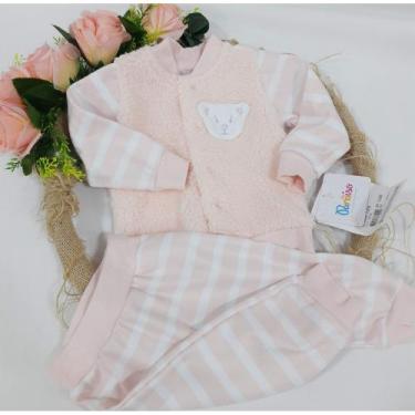 Imagem de Conjunto Bebe Menina Casaco + Calça Pelo Luxo Paraiso 11810, M ( 6 - 9