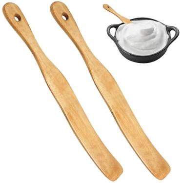 Imagem de IIUIKOO Conjunto de respingos de madeira, espátula de teca skinny para iniciantes e assar – 2 peças de palito de mexer, batedor de massa e raspador de jarra, utensílios de cozinha Earlywood Spurtles