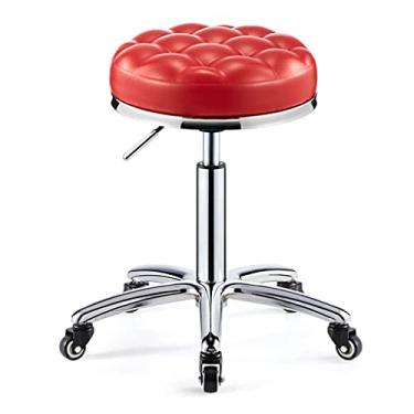 Imagem de SGeneE Banqueta giratória giratória com rodas, cadeira de escritório com rodinhas de couro ajustável em altura para salão de beleza