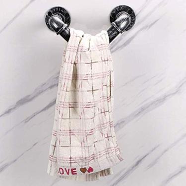 Imagem de U5GAAALPPQ9 Suporte de toalha triangular de tubo industrial vintage - suporte de toalha retrô montado na parede suporte de roupão de banho cabide acessórios de banheiro (cor: cinza prateado)