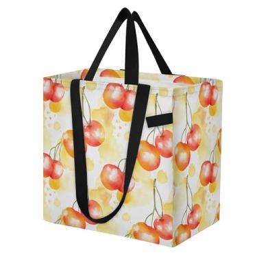 Imagem de SEHANY Sacola de compras reutilizável de cereja fofa com alças reforçadas, bolsa de compras de lona dobrável à prova d'água de grande capacidade para viagem, cozinha, praia