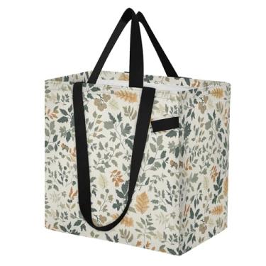 Imagem de SEHANY Sacolas de compras reutilizáveis de folhas verdes com alças reforçadas, bolsa de compras de lona dobrável à prova d'água de grande capacidade para viagem, cozinha, praia