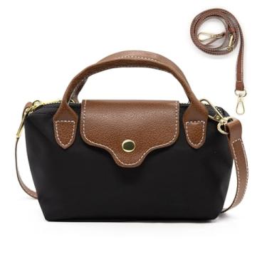 Imagem de Long Keeper Pequena bolsa transversal feminina de nylon mini bolsa de mão alça superior bolsa transversal feminina Hobo bolsas de ombro, Preto