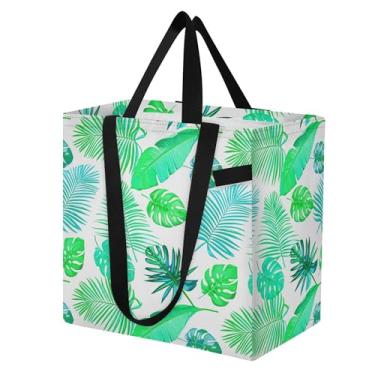 Imagem de SEHANY Sacola reutilizável de folhas de palmeira com alças reforçadas, bolsa de compras de lona dobrável à prova d'água de grande capacidade para viagem, cozinha, praia