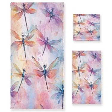 Imagem de xigua Conjunto de toalhas de banheiro libélula aquarela absorvente macio 3 peças toalha de banho toalha de mão toalhas decorativas para banheiro, academia, hotel, praia, piscina