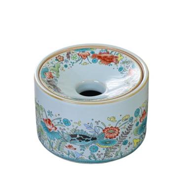 Imagem de x3anggyt5 Cinzeiro de cerâmica redondo para cigarros para uso doméstico na sala de estar ou no escritório com tampa e bandeja de cinzeiro padrão ao ar livre