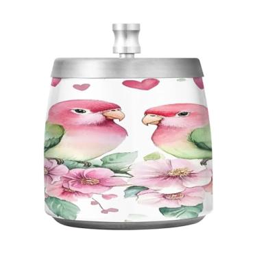 Imagem de STAYTOP Lindo cinzeiro de pássaros e flores com tampa, aço inoxidável à prova de vento, sem fumaça, cinzeiro de cigarro grande para decoração de escritório em casa