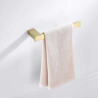 Imagem de Conjunto de acessórios de banheiro dourado escovado de aço inoxidável, suporte de escova de vaso sanitário, prateleira de armazenamento, barra de toalha curta