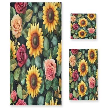 Imagem de xigua Conjunto de toalhas de banheiro girassóis macio absorvente 3 peças toalha de banho toalha de mão toalhas decorativas para banheiro, academia, hotel, praia, piscina
