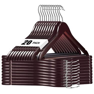 Imagem de Cabides de madeira, pacote com 20, cabides de madeira natural, acabamento liso, cabides de madeira para armário, resistentes, cabides de madeira maciça, cabides de terno para roupas, jaqueta, camisa
