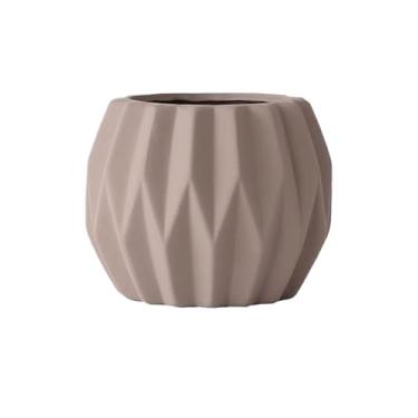 Imagem de Vaso de plantas de terracota cor mocha redondo com texturas geométricas com orifícios de drenagem, para quarto, varanda, jardim, escritório (2 tamanhos) para ambientes internos e externos (grande)