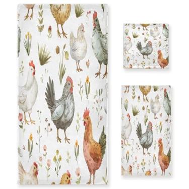 Imagem de xigua Conjunto de toalhas de banheiro de galinhas em aquarela absorvente macio 3 peças toalha de banho toalha de mão toalhas decorativas para banheiro, academia, hotel, praia, piscina