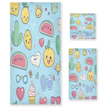 Imagem de xigua Kawaii Conjunto de toalhas de banheiro limão absorvente macio 3 peças toalha de banho toalha de mão toalhas decorativas para banheiro, academia, hotel, praia, piscina