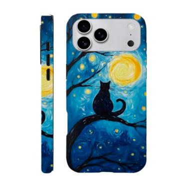 Imagem de XUNQIAN Capa para iPhone 16E, compatível com carregamento sem fio, capa de telefone de gato preto fofo vintage (gato preto, para iPhone 16E)