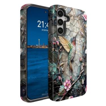 Imagem de BSMOSPER Capa compatível com Samsung Galaxy S25 FE 5G, capa protetora 2 em 1 de camada dupla resistente à prova de choque, vitral floral beija-flor