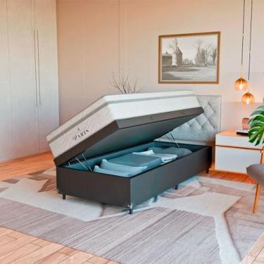 Imagem de Cama Box Baú Solteiro Couro Preto + Colchão Paris Cores - eShop casa, 