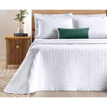 Imagem de Cobre Leito Casal Box King Percale Bordado Colcha Lisa Verity 3 Peças 