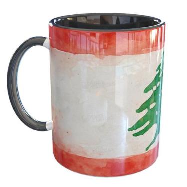 Imagem de Caneca Porcelana Libano Bandeira - Pense Canecas, Preto
