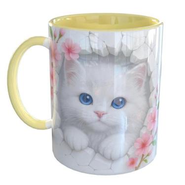Imagem de Caneca Porcelana Gatinho Fofinho 3D - Pense Canecas, Amarelo