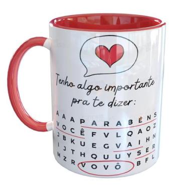 Imagem de Caneca Porcelana Gravidez Caça Palavras Vovô - Pense Canecas, Vermelho