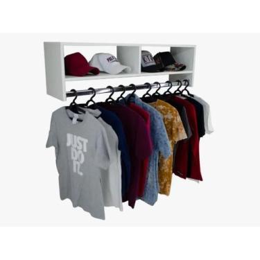 Imagem de Cabideiro De Parede Arara Em Mdf Branco Com Nicho 90cm Branco - Euro D