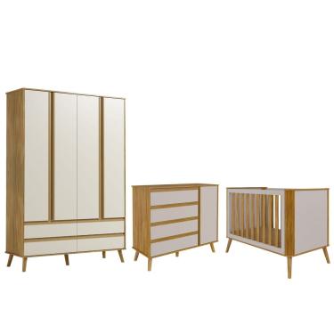 Imagem de Quarto Completo Bebê Theo Berço 3X1 100% MDF Moveis Peroba