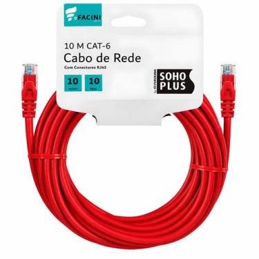 Imagem de Cabo de Rede eFacini Vermelho CAT6 Furukawa 100% Cobre, Anatel 10 Metr