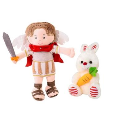 Imagem de Kit Boneco Jesus de Pano Antialérgico Religioso + Coelho de Pelúcia Br