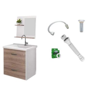 Imagem de Kit Gabinete Marrom com Espelheira para Banheiro Toucador Roma + Itens