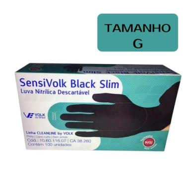 Imagem de Luva vinil Volk descartável Sensi Black Slim tamanho G caixa com 100 u