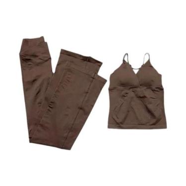 Imagem de Conjunto De Ginástica Feminino De 2 Peças Sem Costura, Top De Treino D