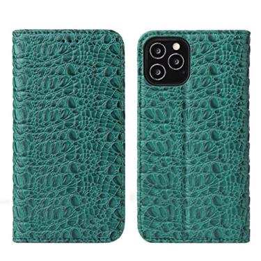 Imagem de LAHappyL Capa carteira para iPhone 13 Pro Max/13 Pro/13/13 Mini, capa flip de couro legítimo de luxo com compartimentos para cartões, fecho magnético jacaré com suporte protetora, verde, 13 Pro de 6,1 polegadas