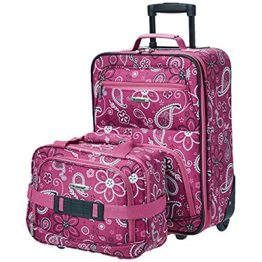 Imagem de Rockland Conjunto de bagagem vertical expansível com lado macio, Bandana rosa, 2-Piece Set (14/19), Conjunto de bagagem vertical expansível com lado macio