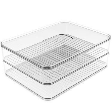 Imagem de Porta Frios Duplo Transparente Organizador Clear Fresh Porta Queijo E Presunto OU