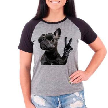 Imagem de Camiseta Raglan Buldog Francês Pet Dog Cinza Preto Fem06 - Design Cami